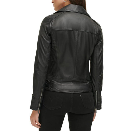 Women's Quilted-Sleeve Leather Moto Coat, Created for Macy's