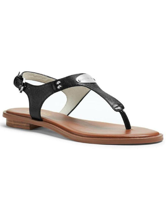 MK Plate Womens Faux Leather T-Strap Thong Sandals