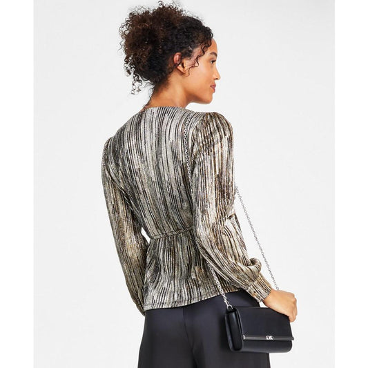 Women's Metallic Plisse Peplum Top