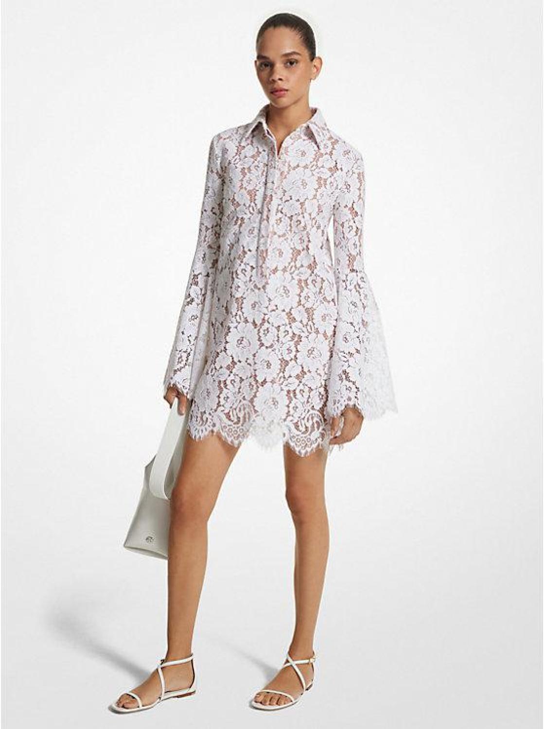 Floral Lace Bell-Sleeve Shirtdress