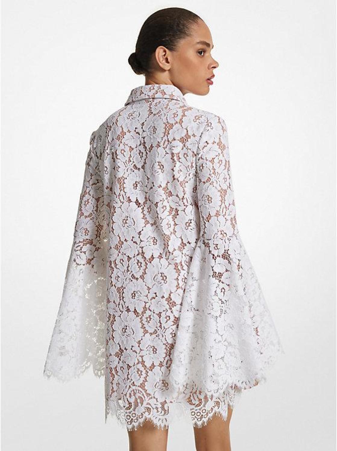 Floral Lace Bell-Sleeve Shirtdress