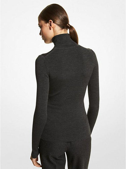 Ribbed Wool Blend Turtleneck Sweater