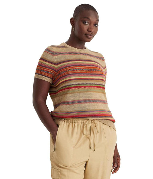 Plus Size Fair Isle & Striped Short Sleeve Sweater