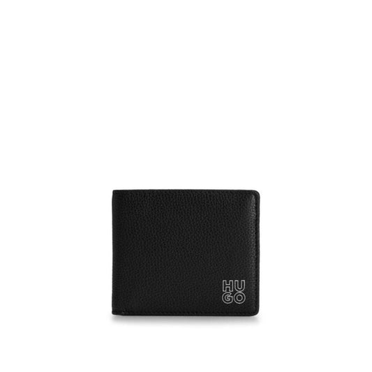 Grained-leather billfold wallet with stacked logo