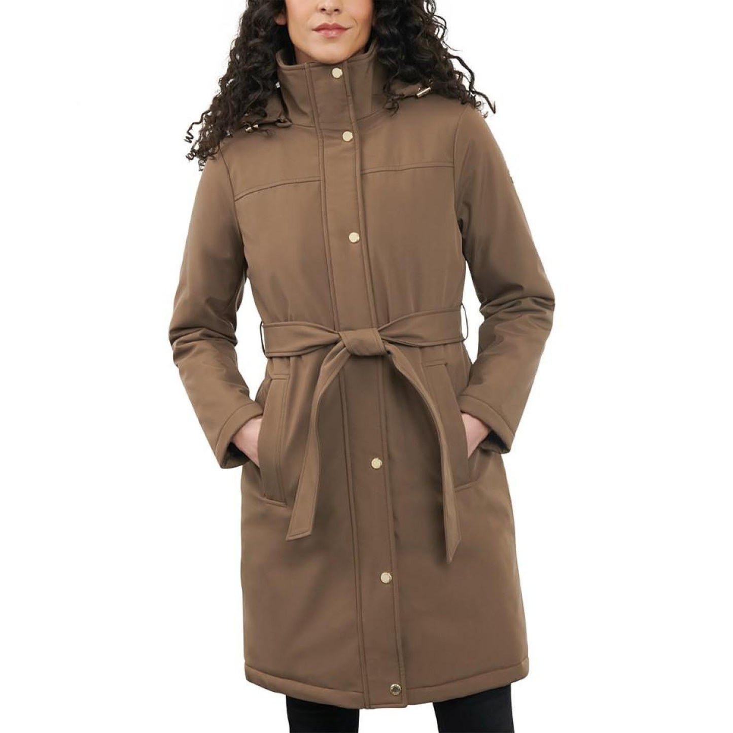 Women's Petite Hooded Belted Raincoat, Created for Macy's