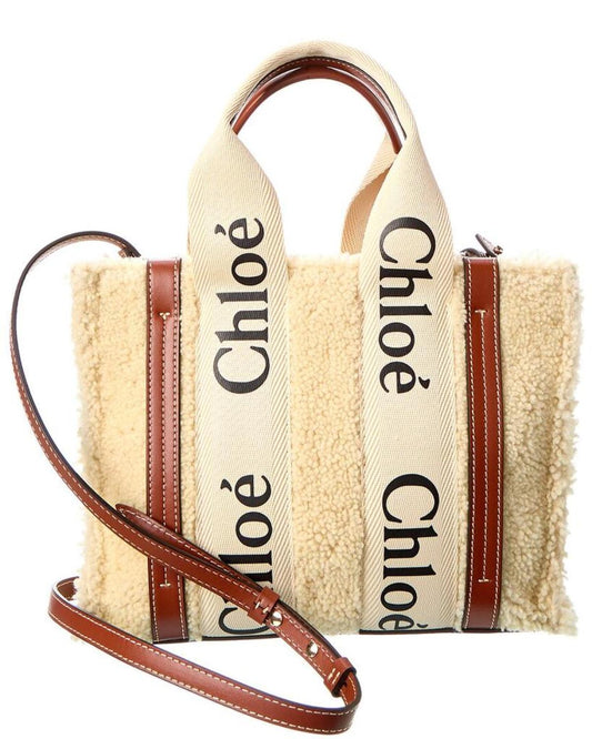 Chloe Woody Small Shearling & Leather Tote