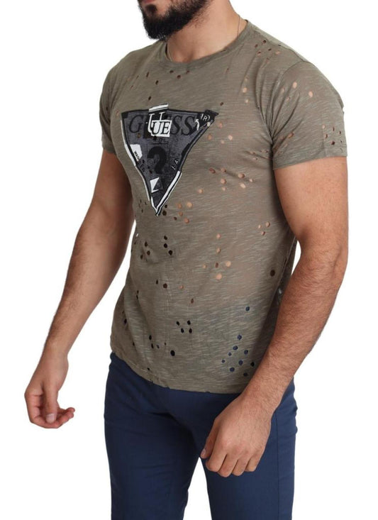 Guess  Cotton Stretch Logo Print Men Casual Perforated Men's T-shirt