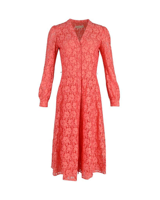 Michael Michael Kors Long Sleeve Midi Dress in Coral Cotton Lace