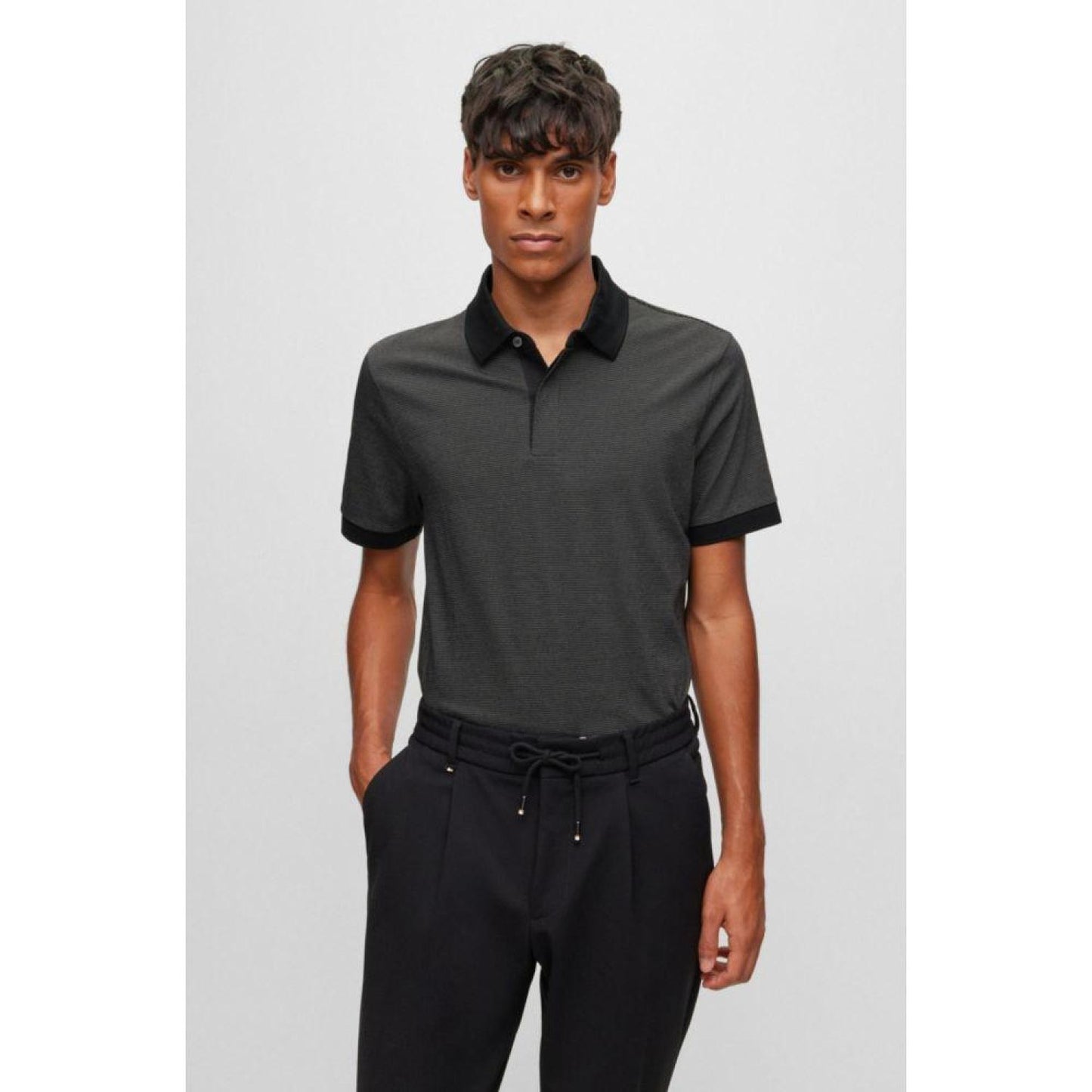 Slim-fit cotton-blend polo shirt with micro pattern