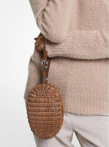 Gramercy Rattan and Crocodile Embossed Leather Minaudie re