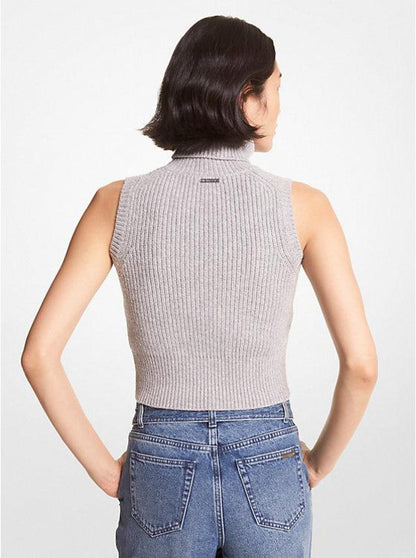 Sleeveless Wool and Cashmere Turtleneck Top