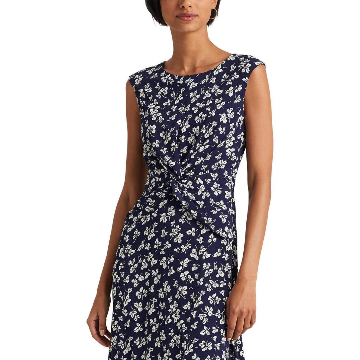 Leaf-Print Twist-Front Crepe Dress