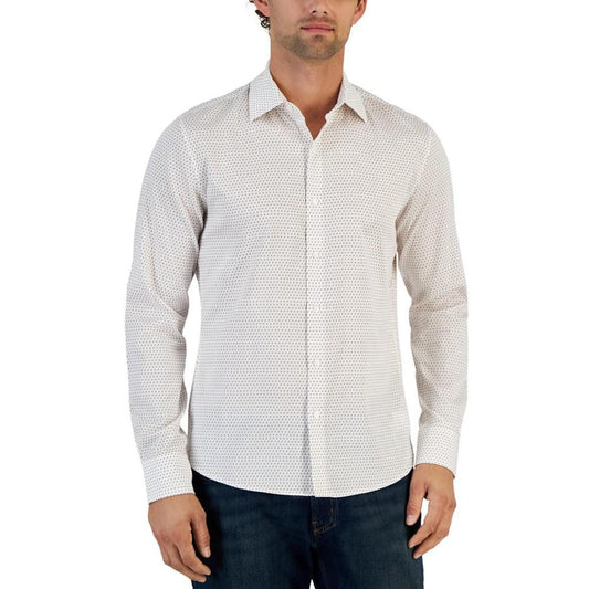 Men's Slim-Fit Long Sleeve Micro-Print Button-Front Shirt