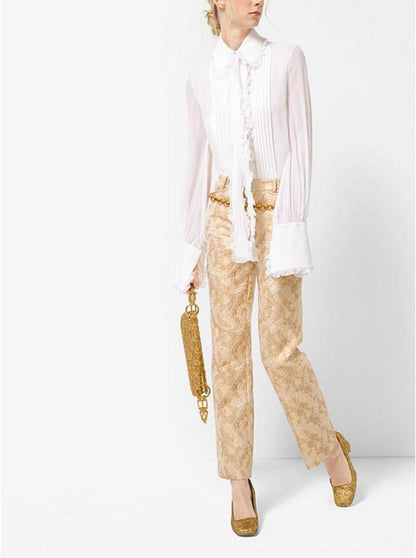 Floral Metallic Jacquard Trousers