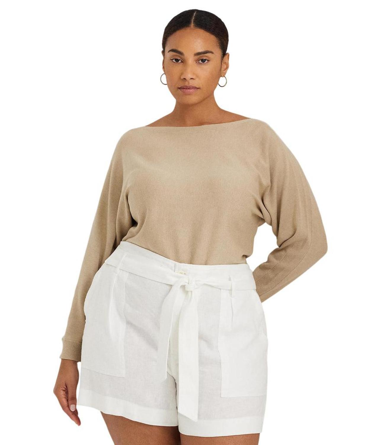 Plus-Size Cotton-Blend Dolman-Sleeve Sweater