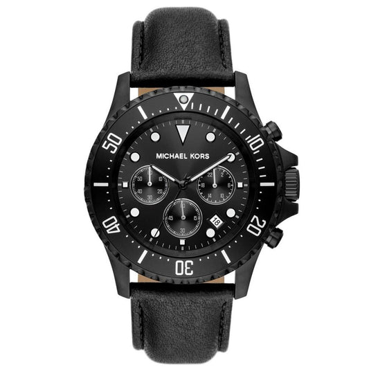 Men's Everest Chronograph Black Leather Strap Watch 45mm