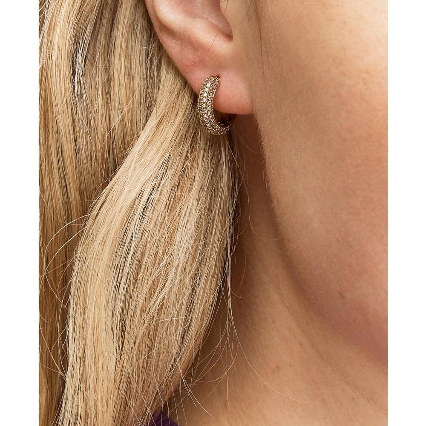 Gold-Tone Small Pavé Huggie Hoop Earrings, 0.62"