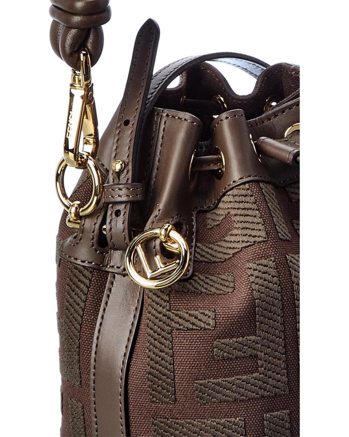 FENDI Mon Tresor Mini Canvas & Leather Bucket Bag