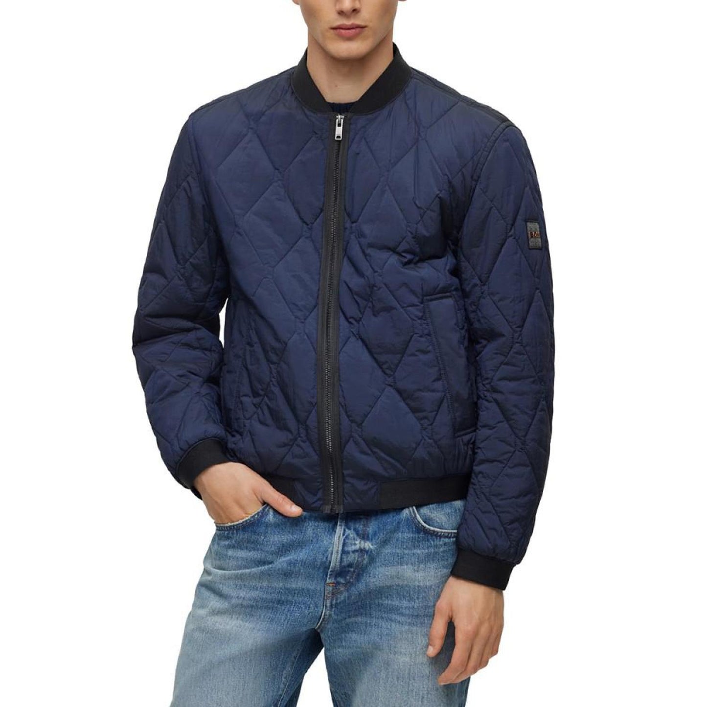 Men's Logo-Badge Quilted Bomber Jacket