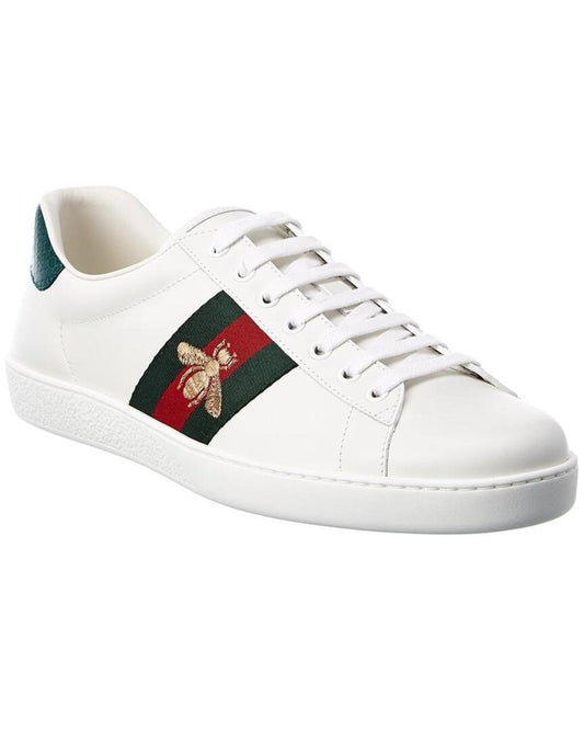 Gucci Ace Embroidered Bee Leather Sneaker, 7.5 UK, White