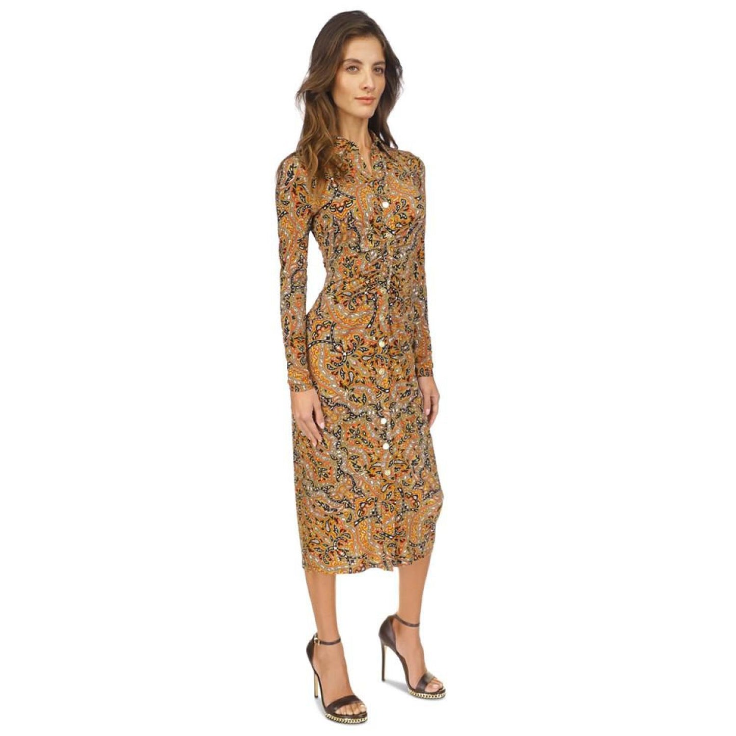 Women's Paisley Snap-Front Midi Dress, Regular & Petite