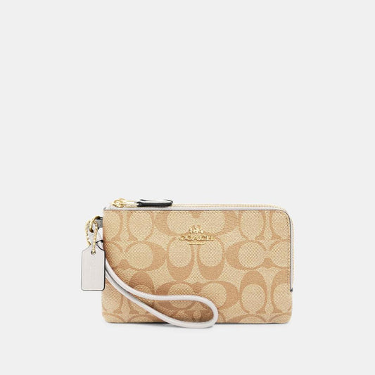 Coach Outlet Double Corner Zip Wristlet In Signature Canvas