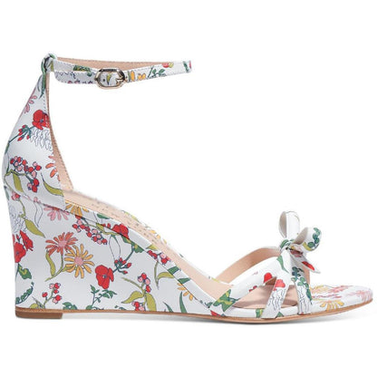 Womens Leather Floral Print Wedge Heels