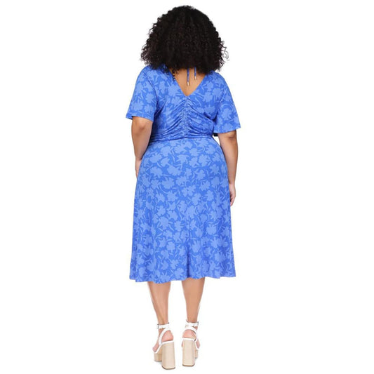 Plus Size Floral-Print Strappy V-Neck Ruched Midi Dress