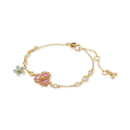 Gold-Tone Cubic Zirconia & Stone Fleurette Link Bracelet