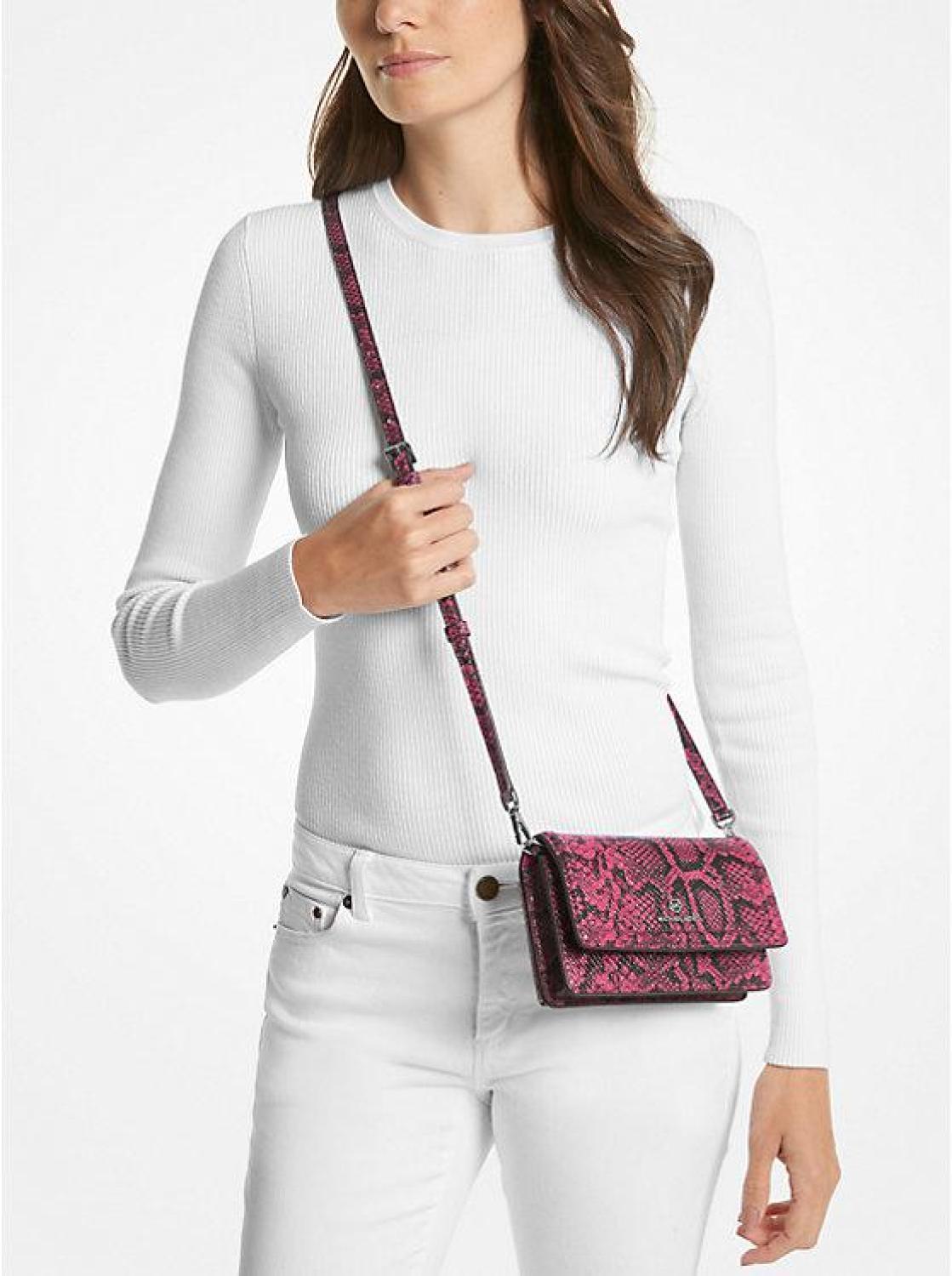 Jet Set Small Snake Embossed Leather Smartphone Crossbody Bag