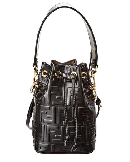 FENDI Mon Tresor Mini Leather Bucket Bag, Black