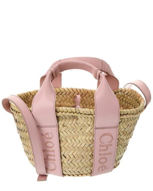 Chloé Sense Small Raffia & Leather Basket Tote