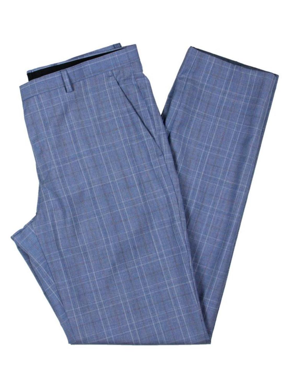 Mens Plaid Flat Front Suit Pants