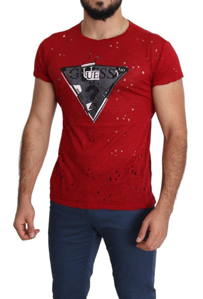 Guess  Cotton Logo Print Men Casual Top Perforated Men's T-shirt