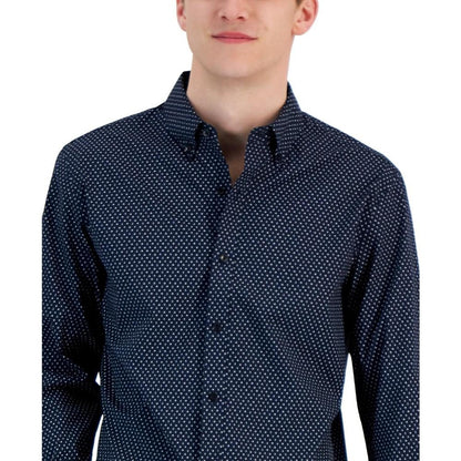 Men's Slim-Fit Stretch Double Diamond Print Long-Sleeve Button-Up Shirt