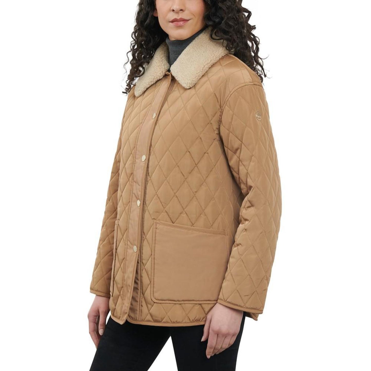 Women's Faux-Sherpa-Collar Quilted Coat