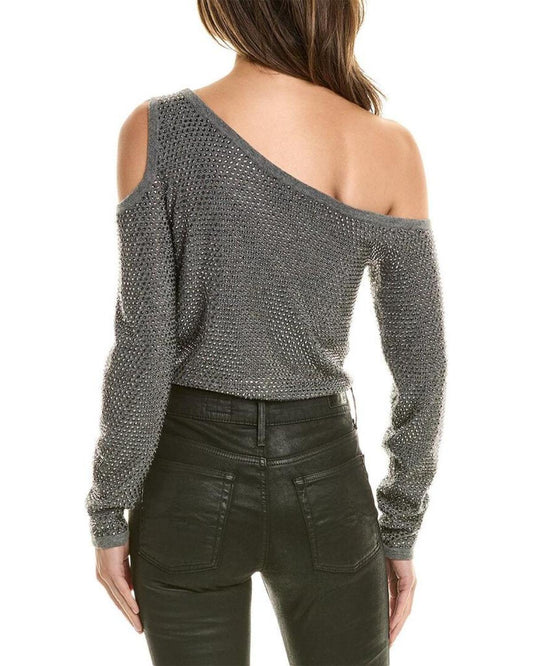 Michael Kors Collection Crystal Cold Shoulder Cashmere-Blend Bodysuit