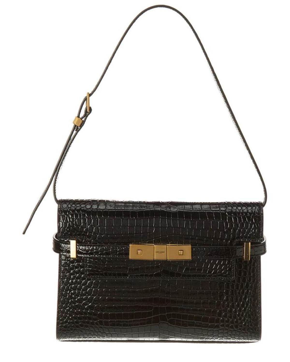 Saint Laurent Manhattan Small Croc-Embossed Leather Shoulder Bag