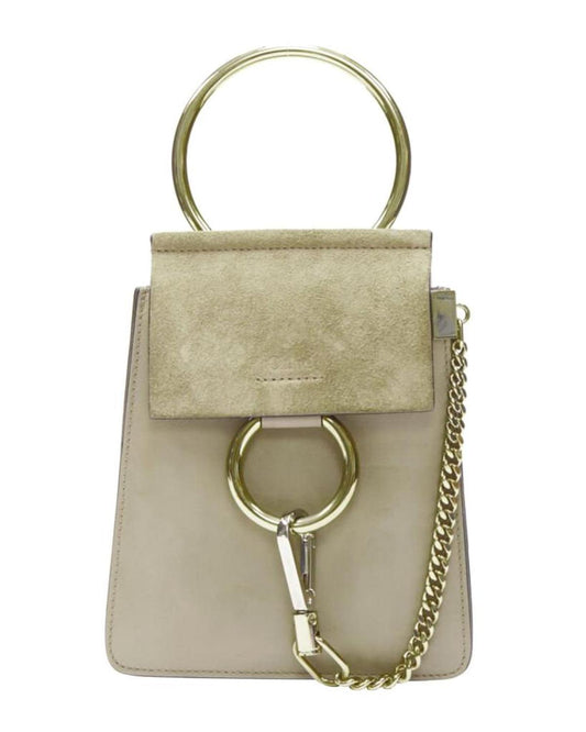 CHLOE Faye gold bangle bracelet ring chained crossbody grey suede leather bag