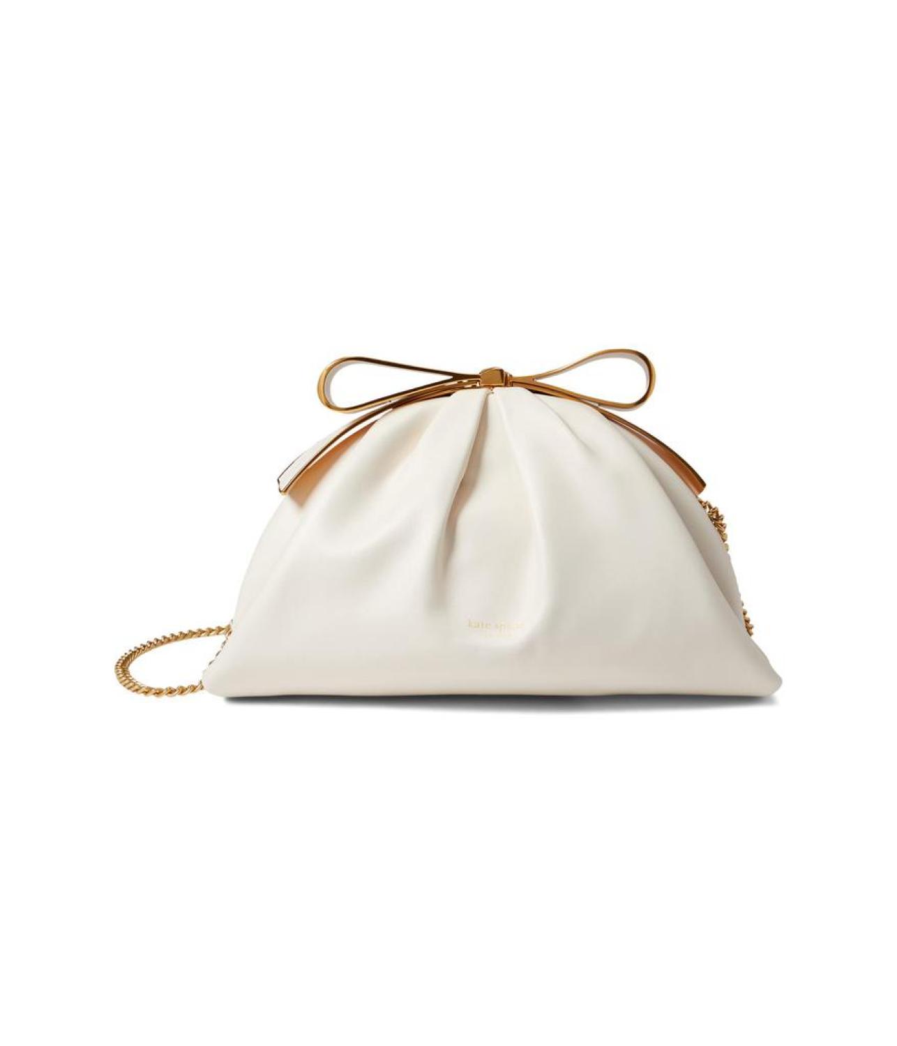 Bridal Pearlized Smooth Leather Bow Frame Clutch