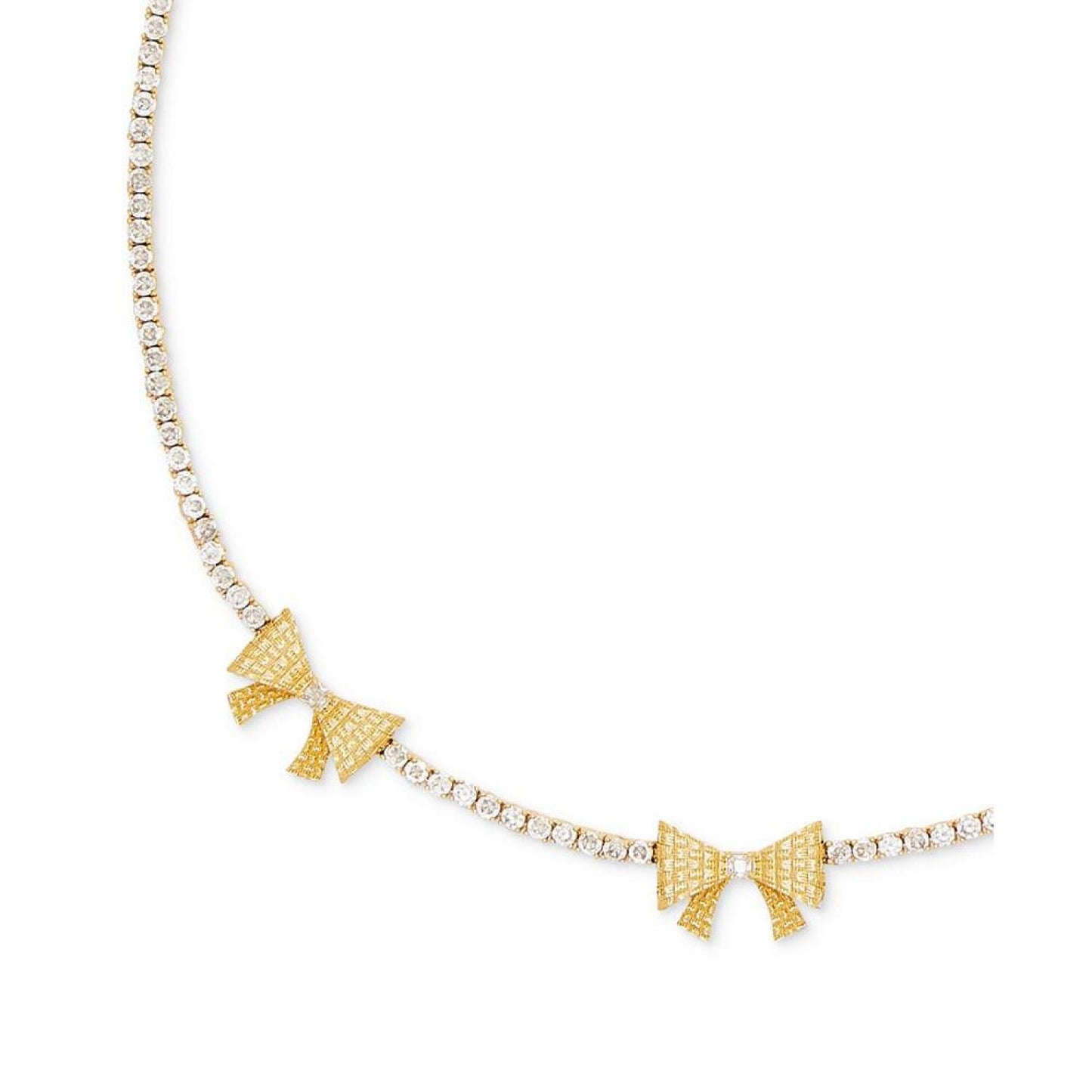 Gold-Tone Cubic Zirconia Bow Tennis Necklace, 17" + 3" extender