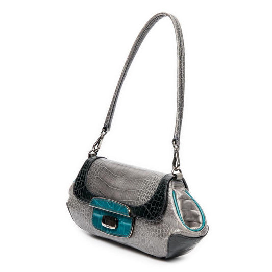 Tricolor Crocodile Clasp Flap Bag