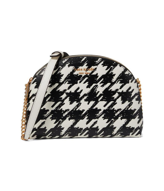 Morgan Painterly Houndstooth Embossed Saffiano Leather Double Zip Dome Crossbody