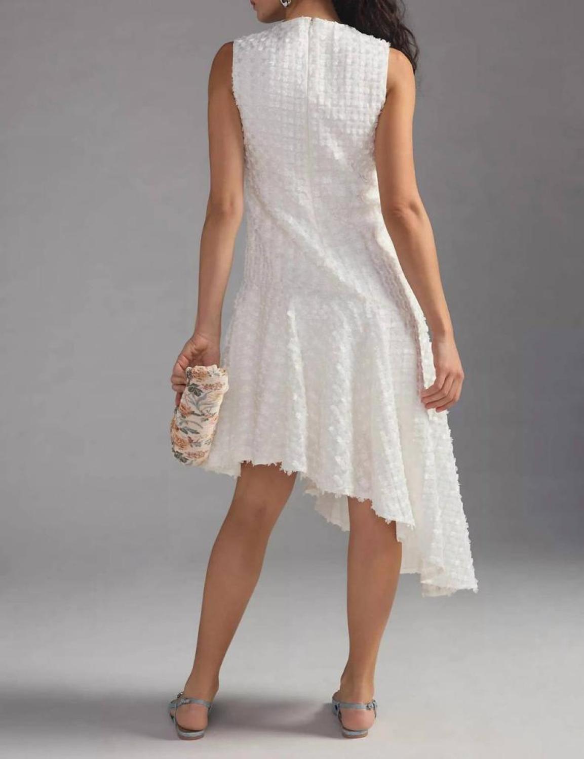 Textured Asymmetrical Dress In White