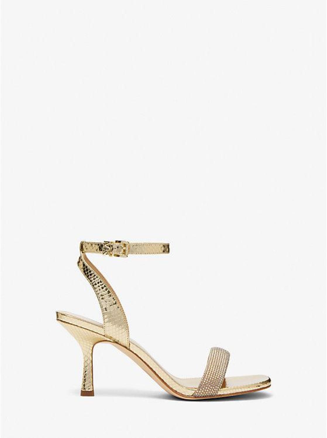 Carrie Embellished Metallic Snake Embossed Leather Sandal