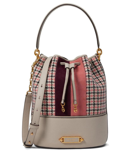 Gramercy Racing Stripe Plaid Twill Fabric Medium Bucket Bag