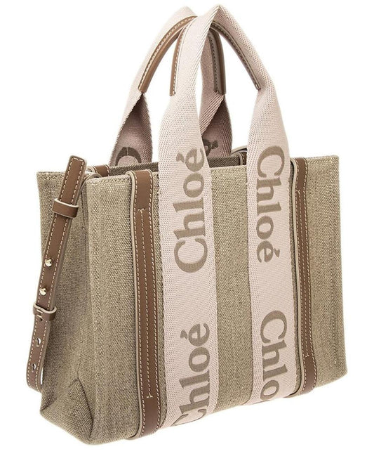 Chloé Woody Small Linen & Leather Tote