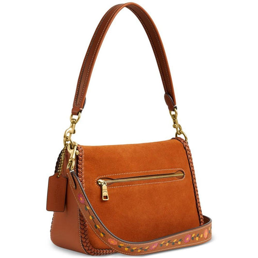 Braided Trim Mixed Leather with Suede Flap Soft Tabby Shoulder Bag