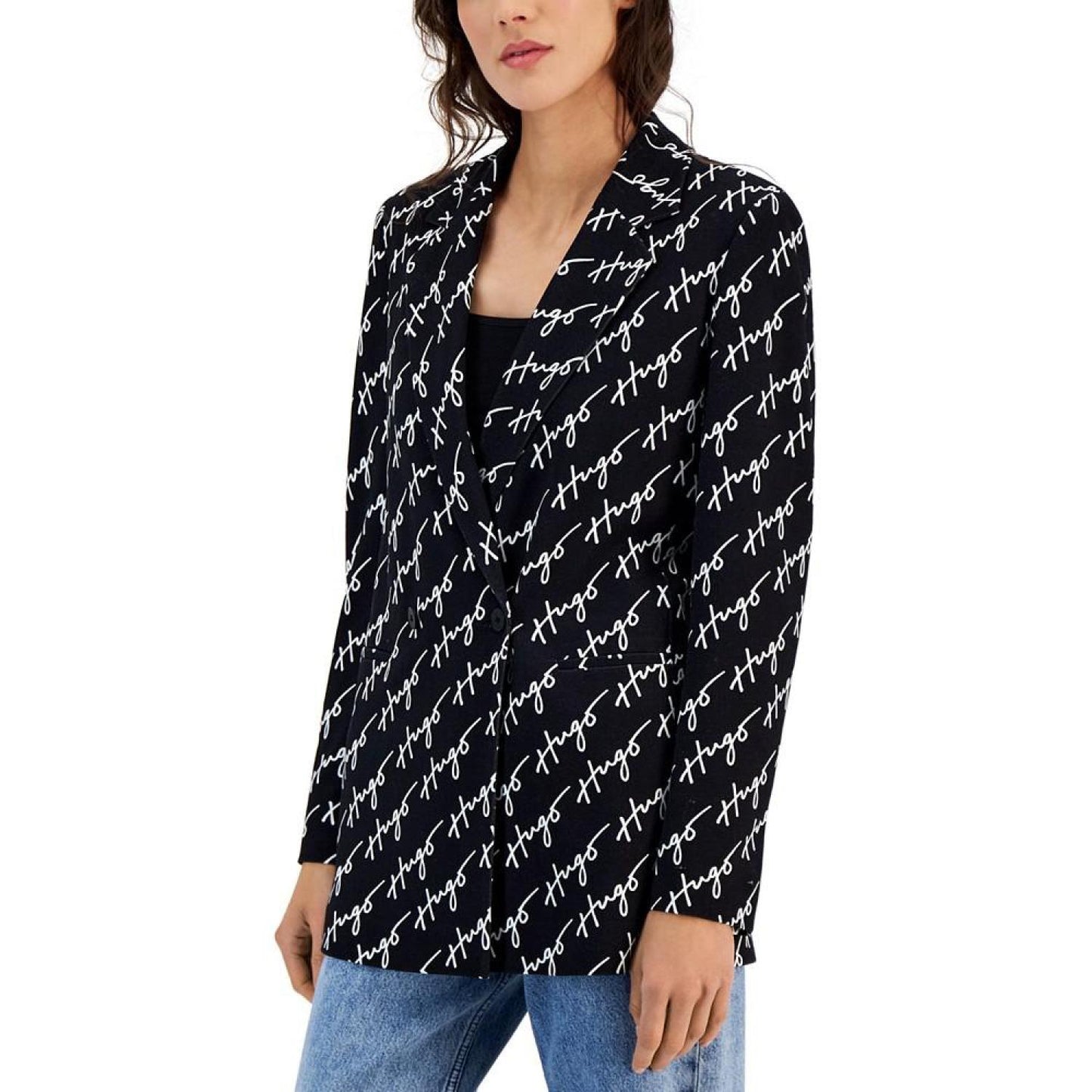 Women's Logo-Print Notch-Lapel Double-Breasted Blazer