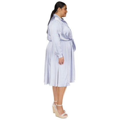 Trendy Plus Size Pinstriped Satin Shirtdress